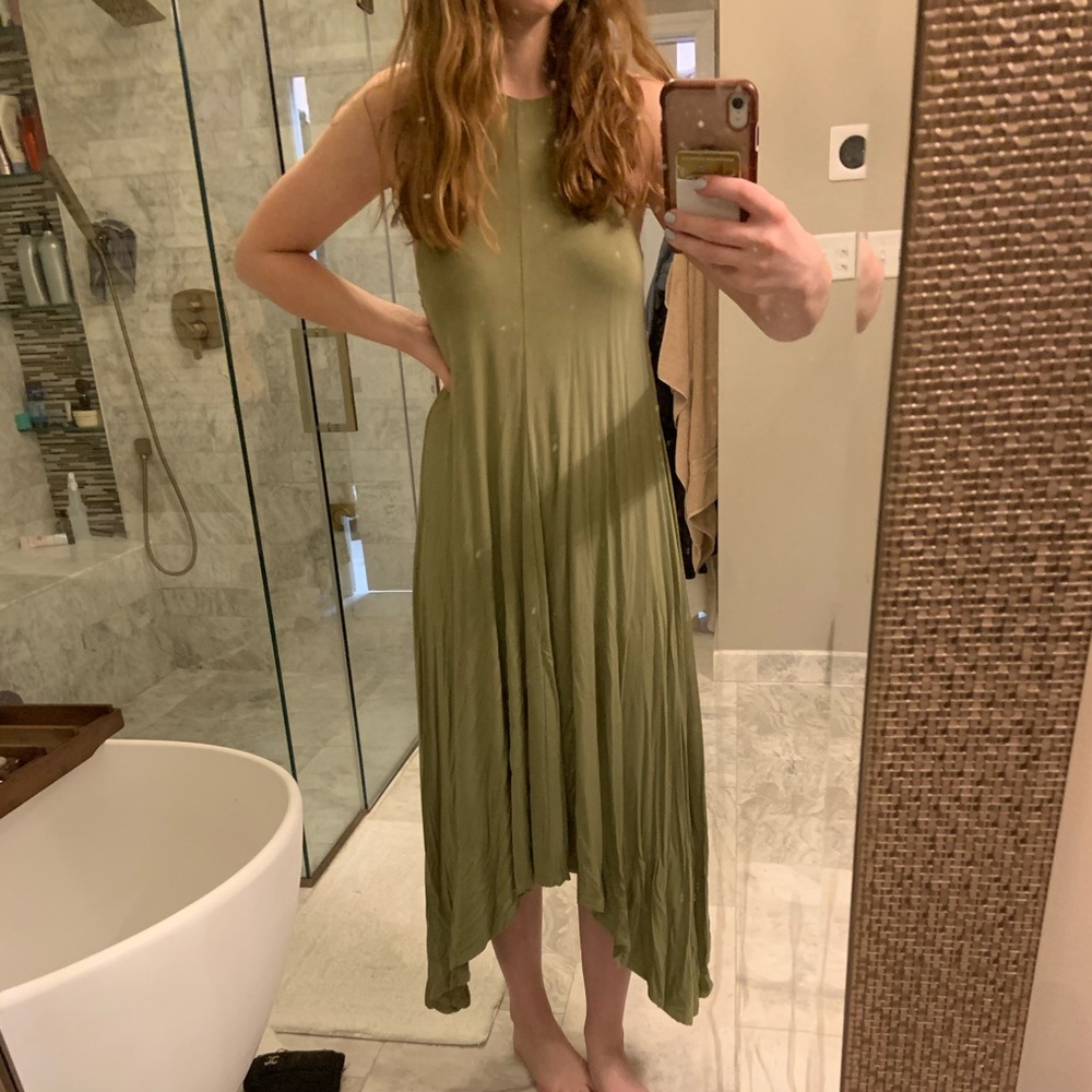 Army green cotton midi dress